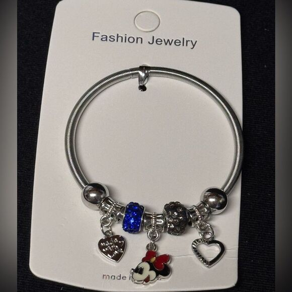 Fashion Jewelry Silver and Multicolored Minnie Charm Stretch Bracelet - Picture 1 of 2